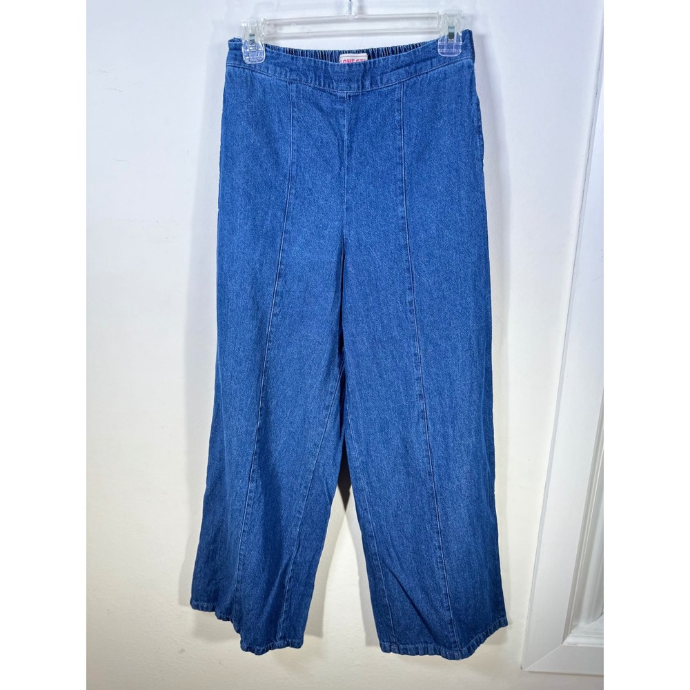 Lonestar Women Medium Wash Wide Leg Denim Pants Elastic Waist Seam Front Small